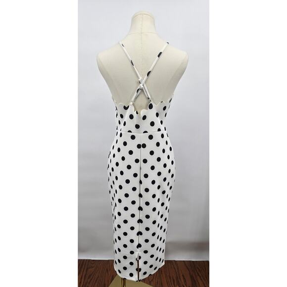 ASOS Retro Minimalist Polka Dot Scalloped Bodycon Midi Dress - Picture 3 of 5